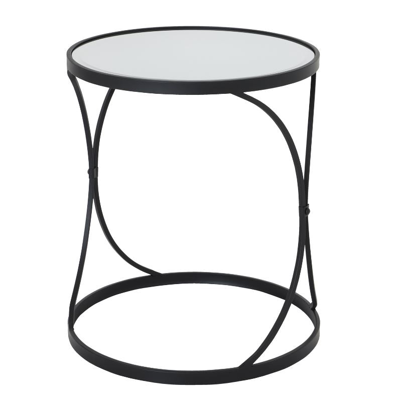 Concaved Set Of Two Black Mirrored Side Tables