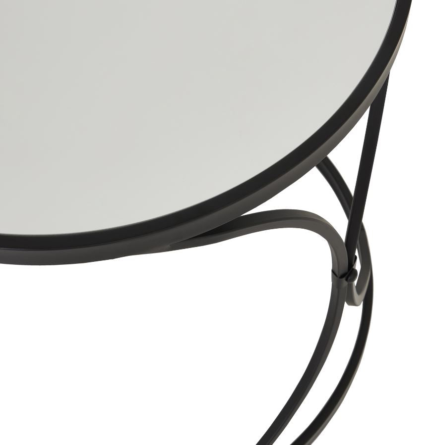 Concaved Set Of Two Black Mirrored Side Tables