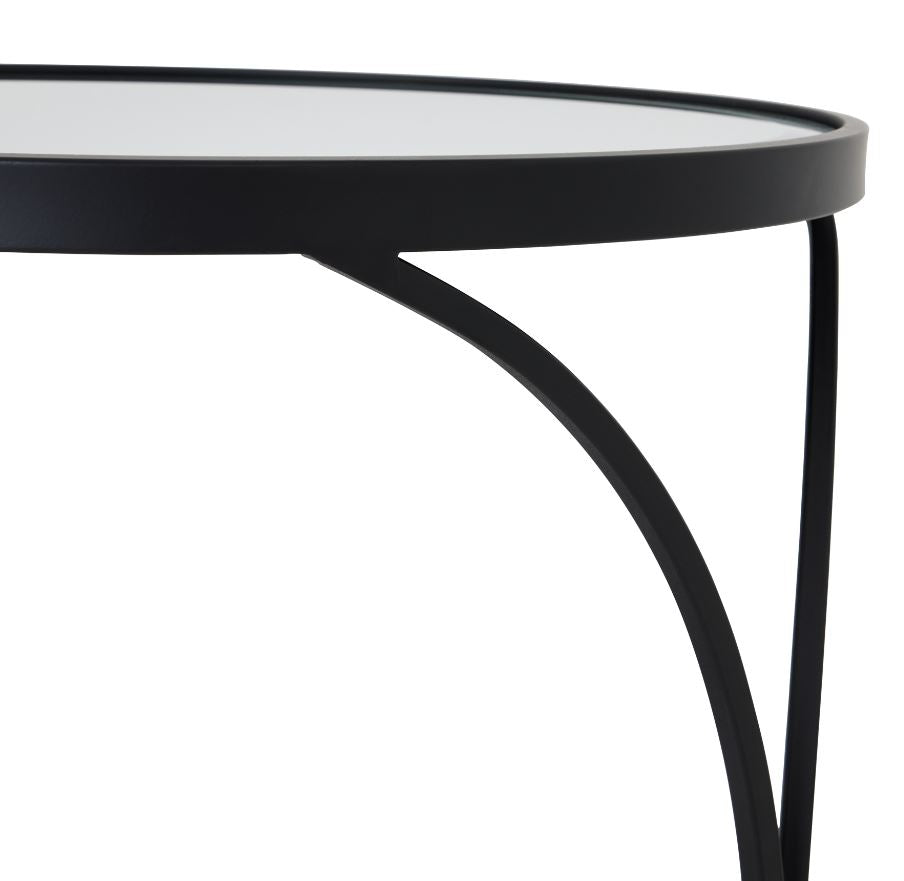 Concaved Set Of Two Black Mirrored Side Tables