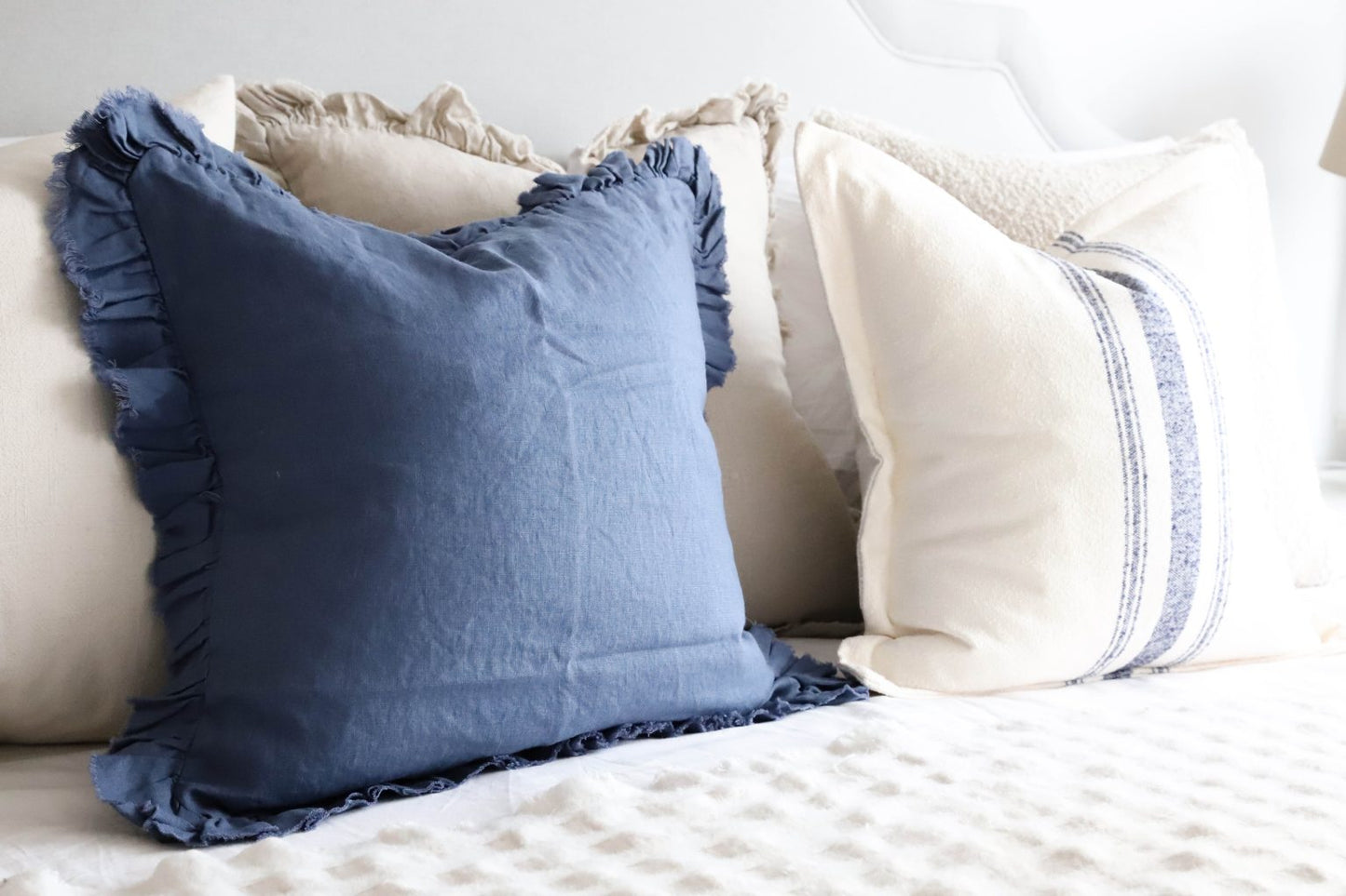 Hallie Navy Ruffle Cushion