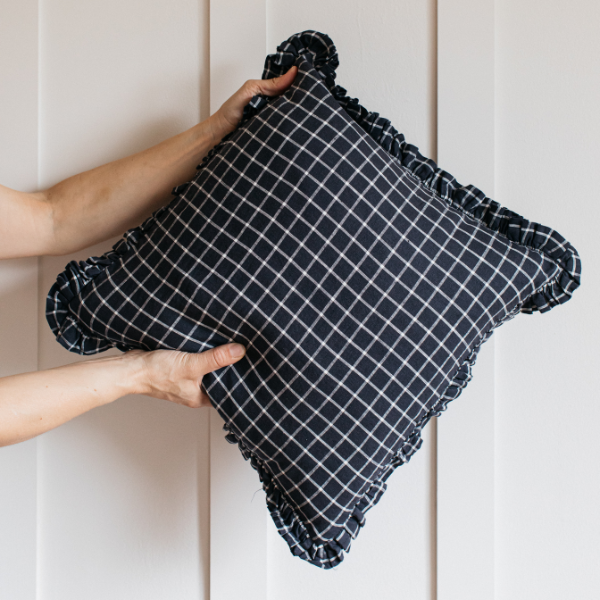 Oli Midnight Grid 100% Linen Cushion