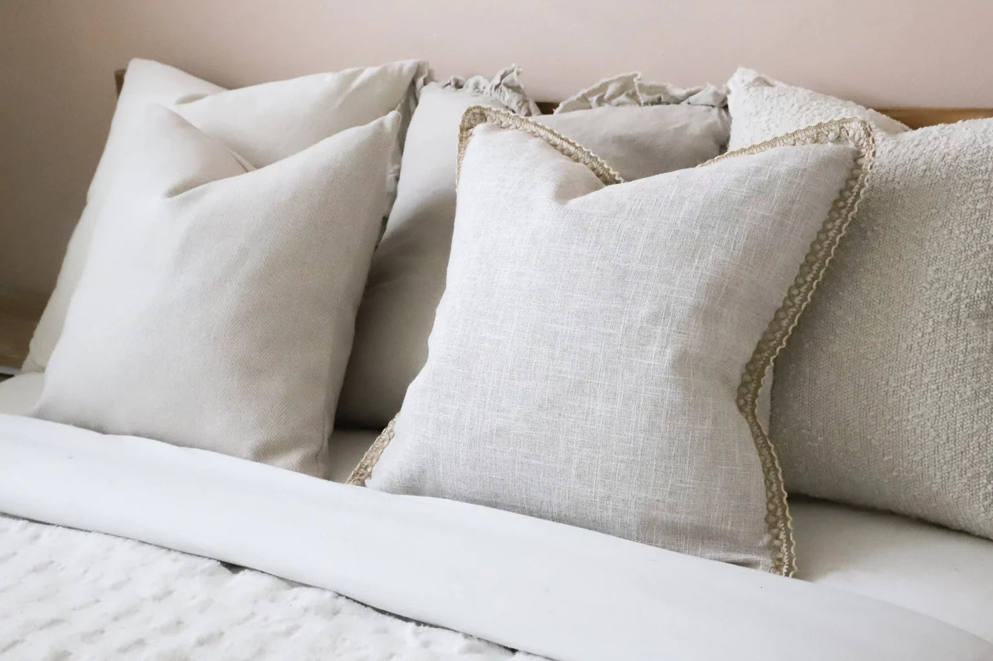 Sadie Crochet Beige Cushion