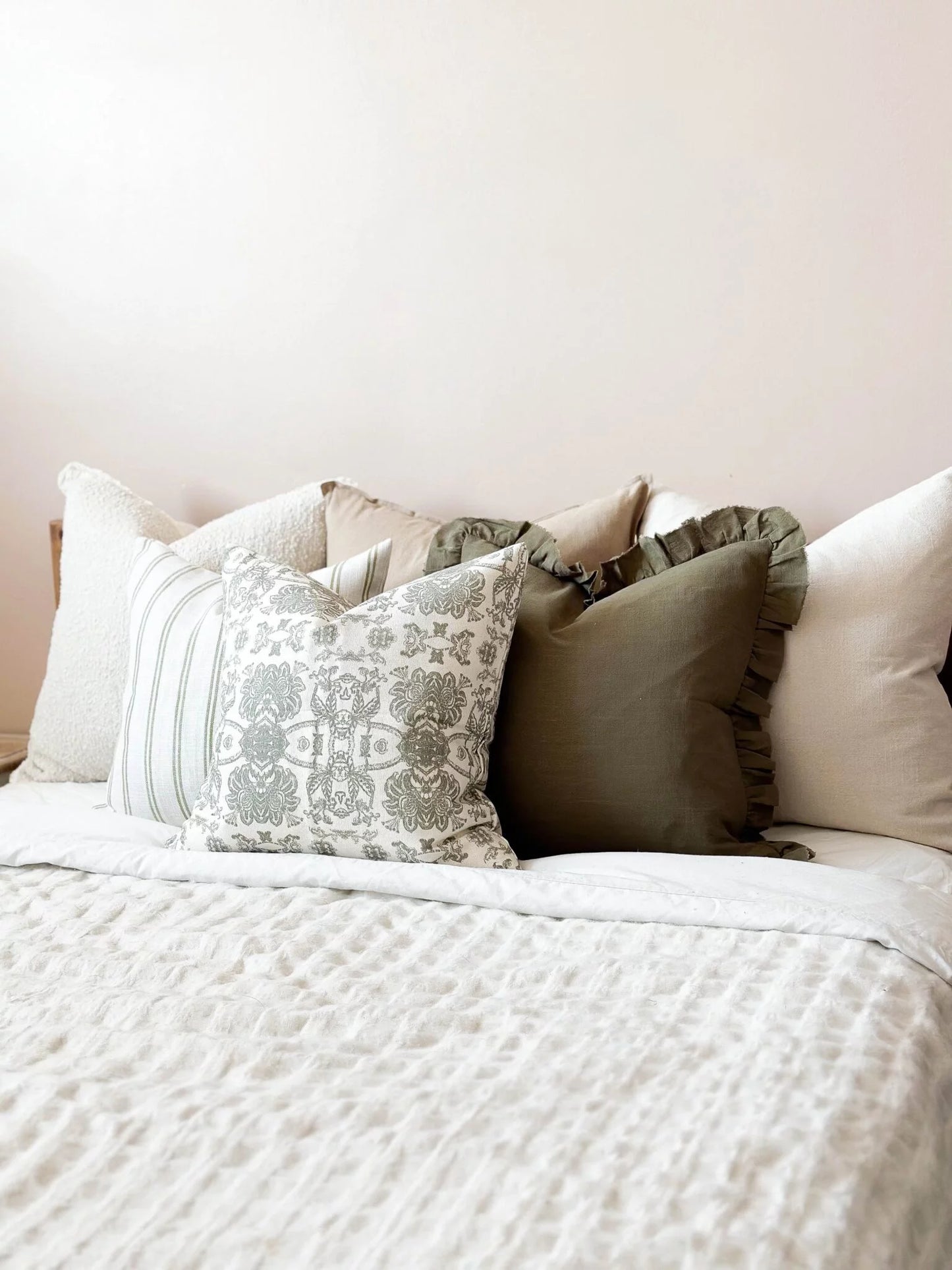 Grace Olive Green Ruffle Cushion