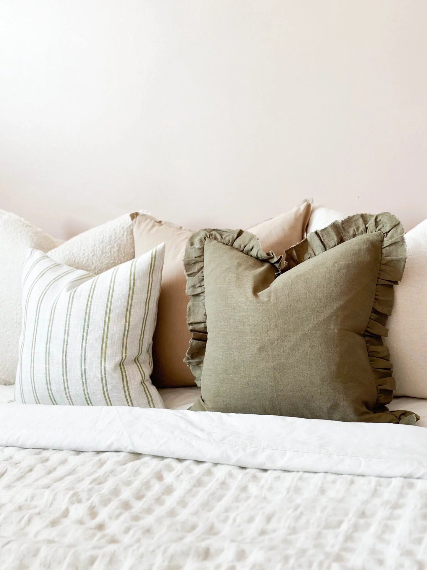 Grace Olive Green Ruffle Cushion