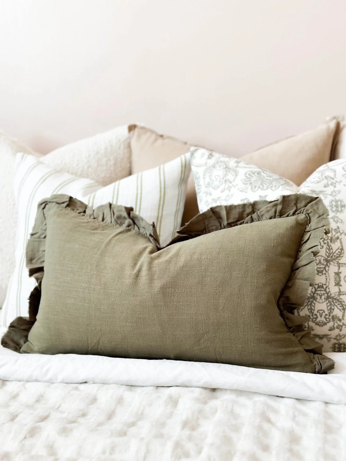 Grace Olive Green Ruffle Cushion