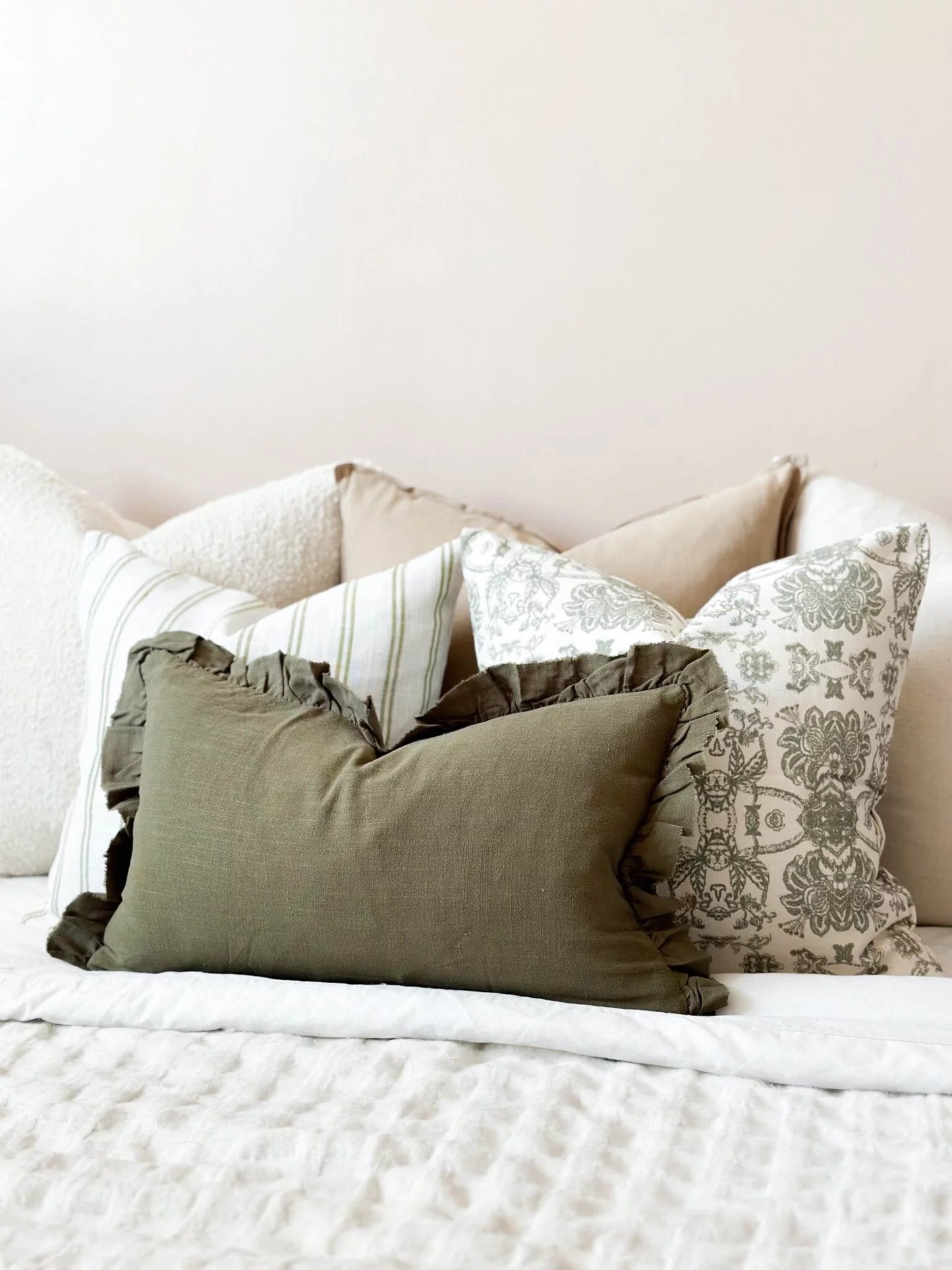 Grace Olive Green Ruffle Cushion