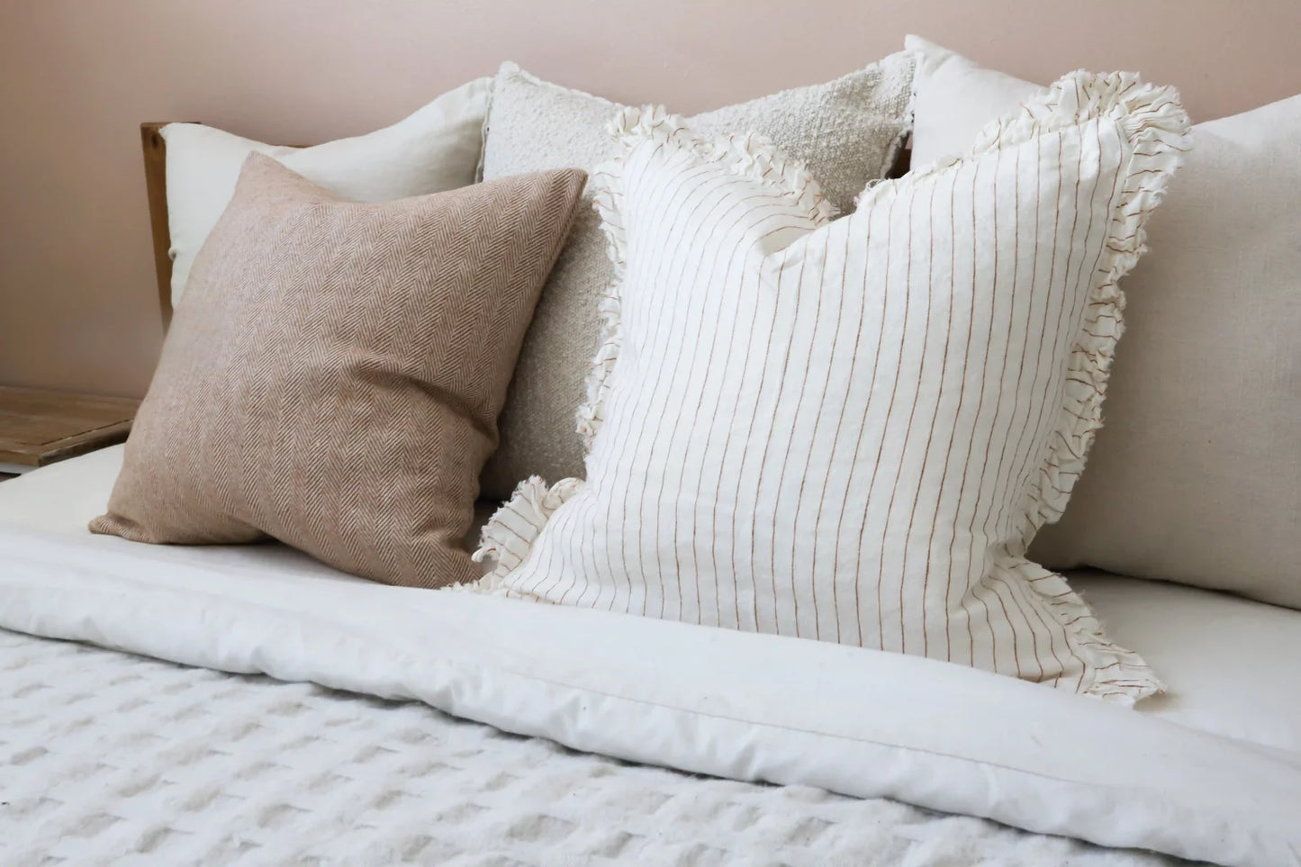 Hallie Rust Pinstripe Ruffle Cushion
