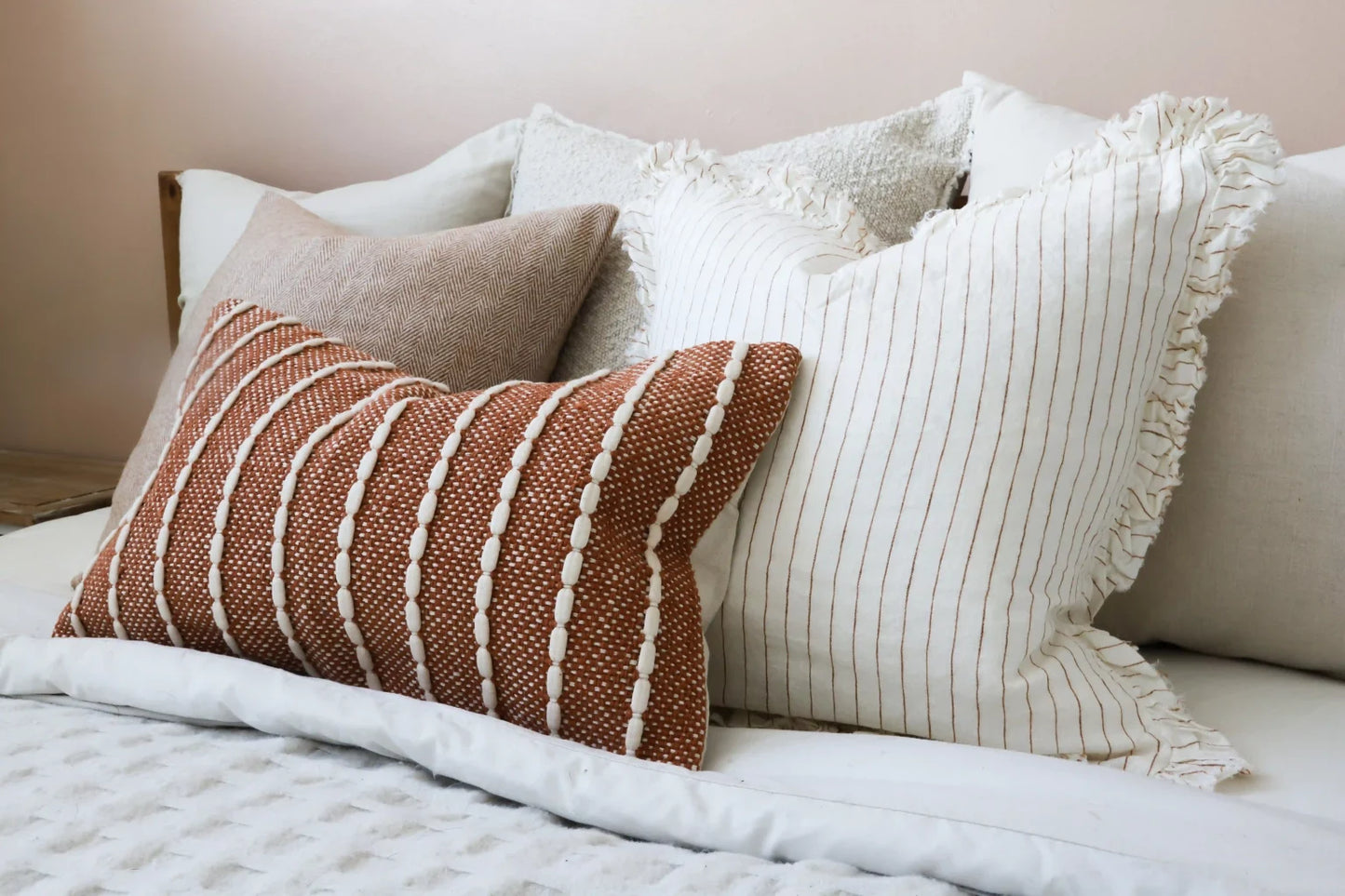 Hallie Rust Pinstripe Ruffle Cushion
