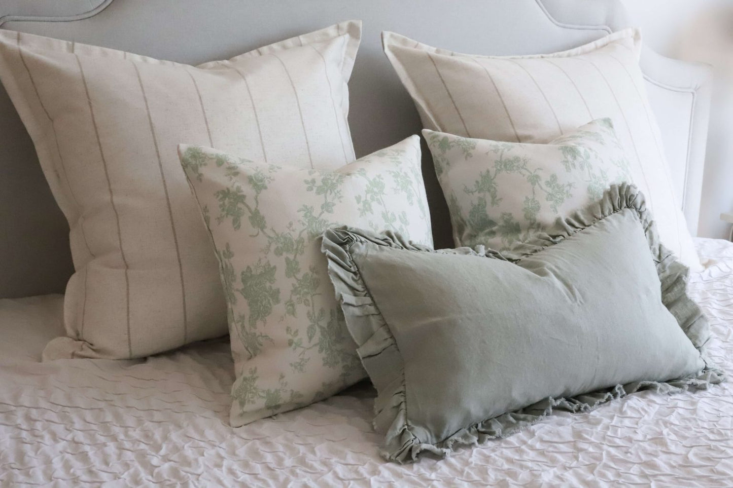 Hallie Sage Green Ruffle Cushion 50 x 30