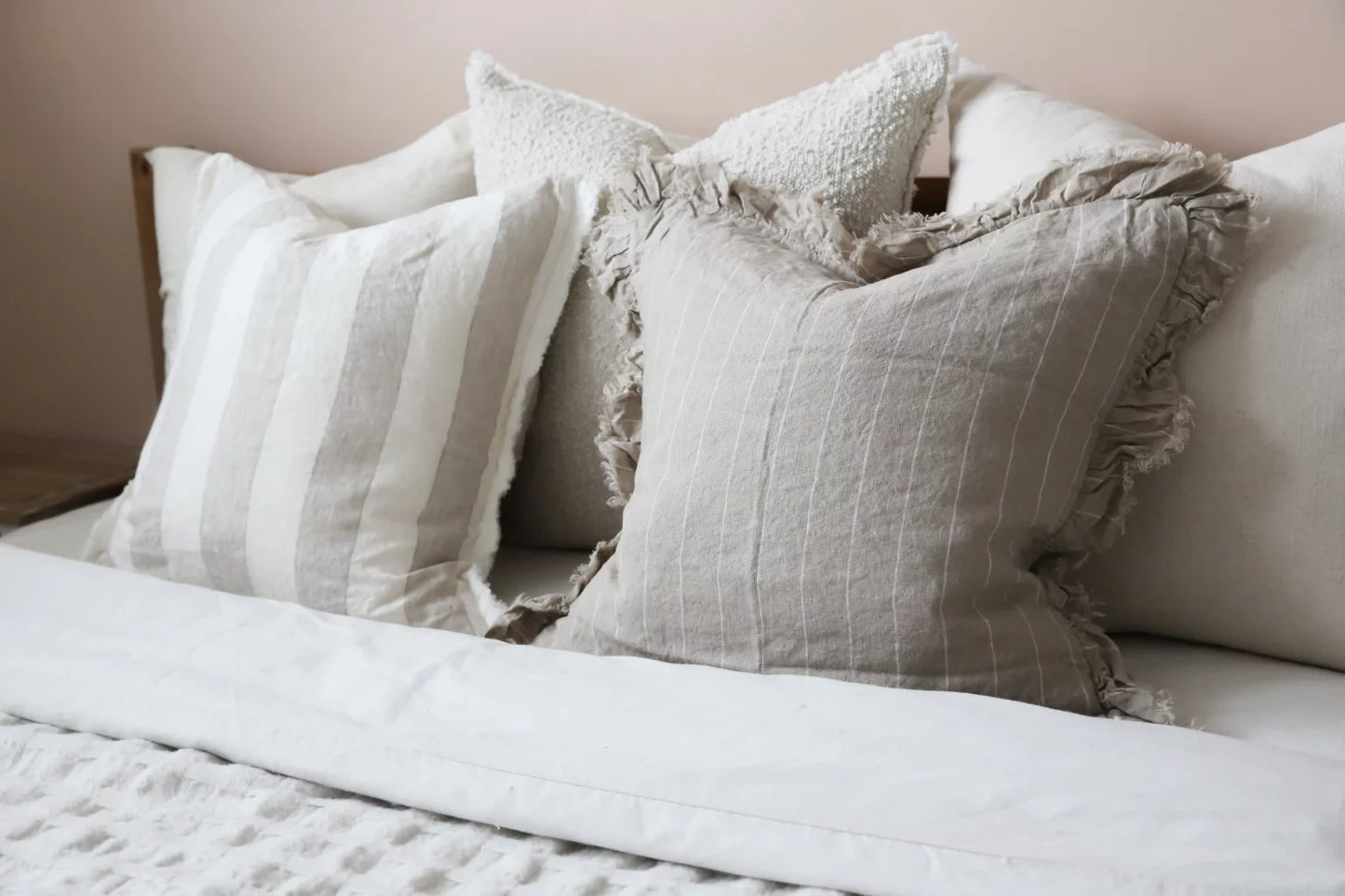 Hallie Sand Stripe Ruffle Cushion
