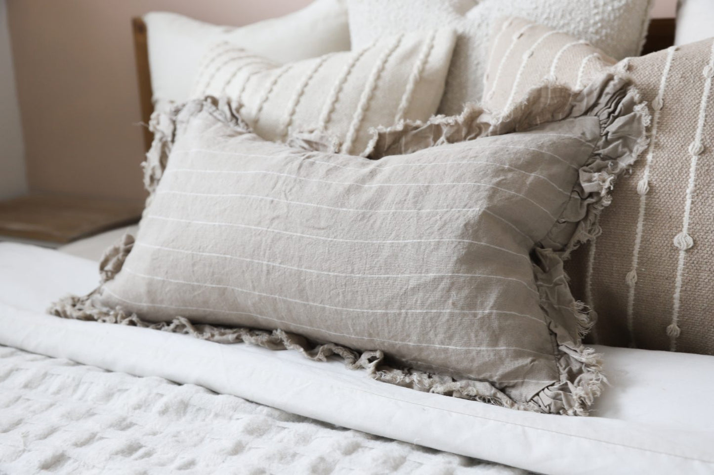 Hallie Sand Stripe Ruffle Cushion