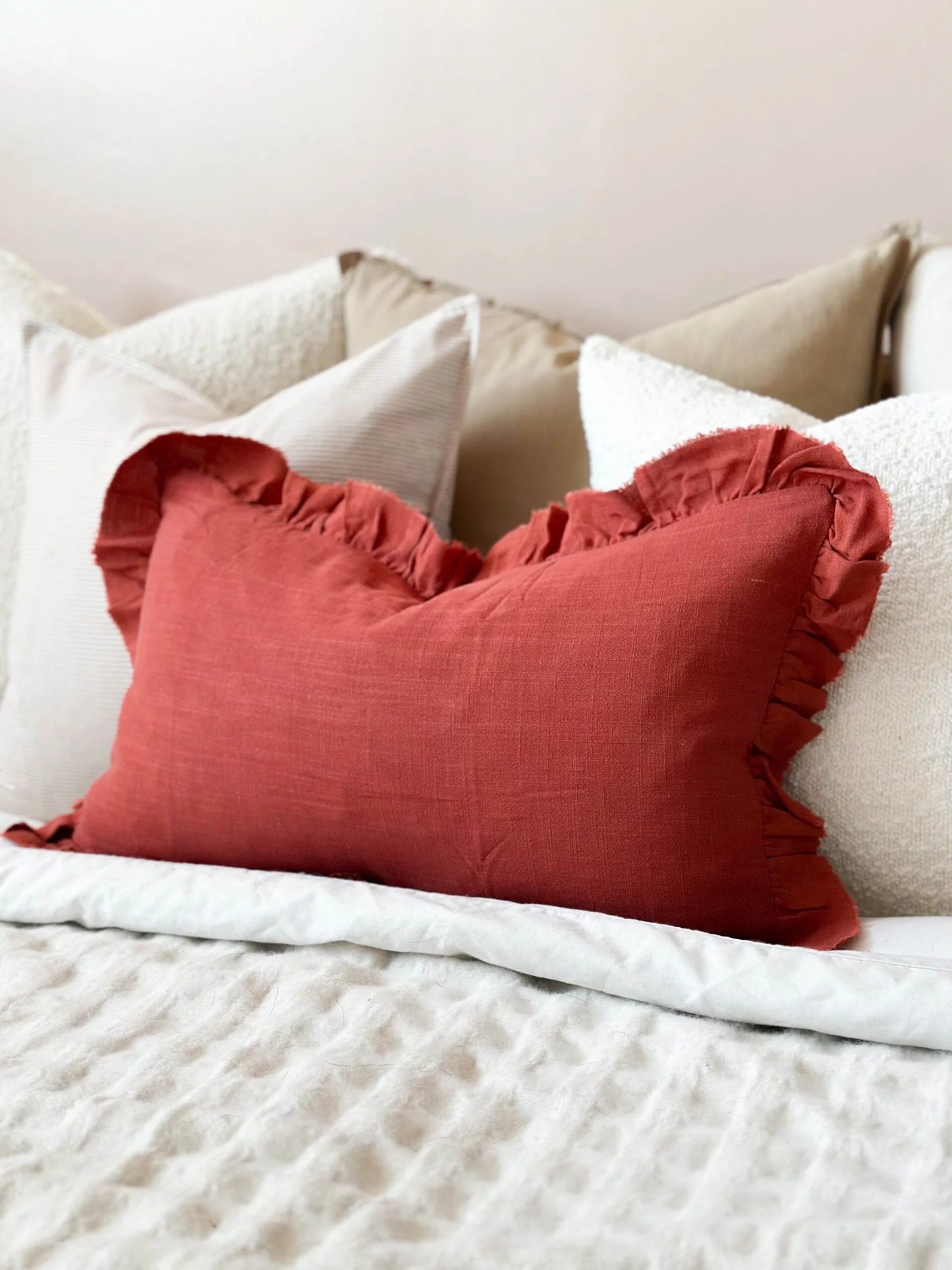 Grace Terracotta Ruffle Cushion 50 x 30