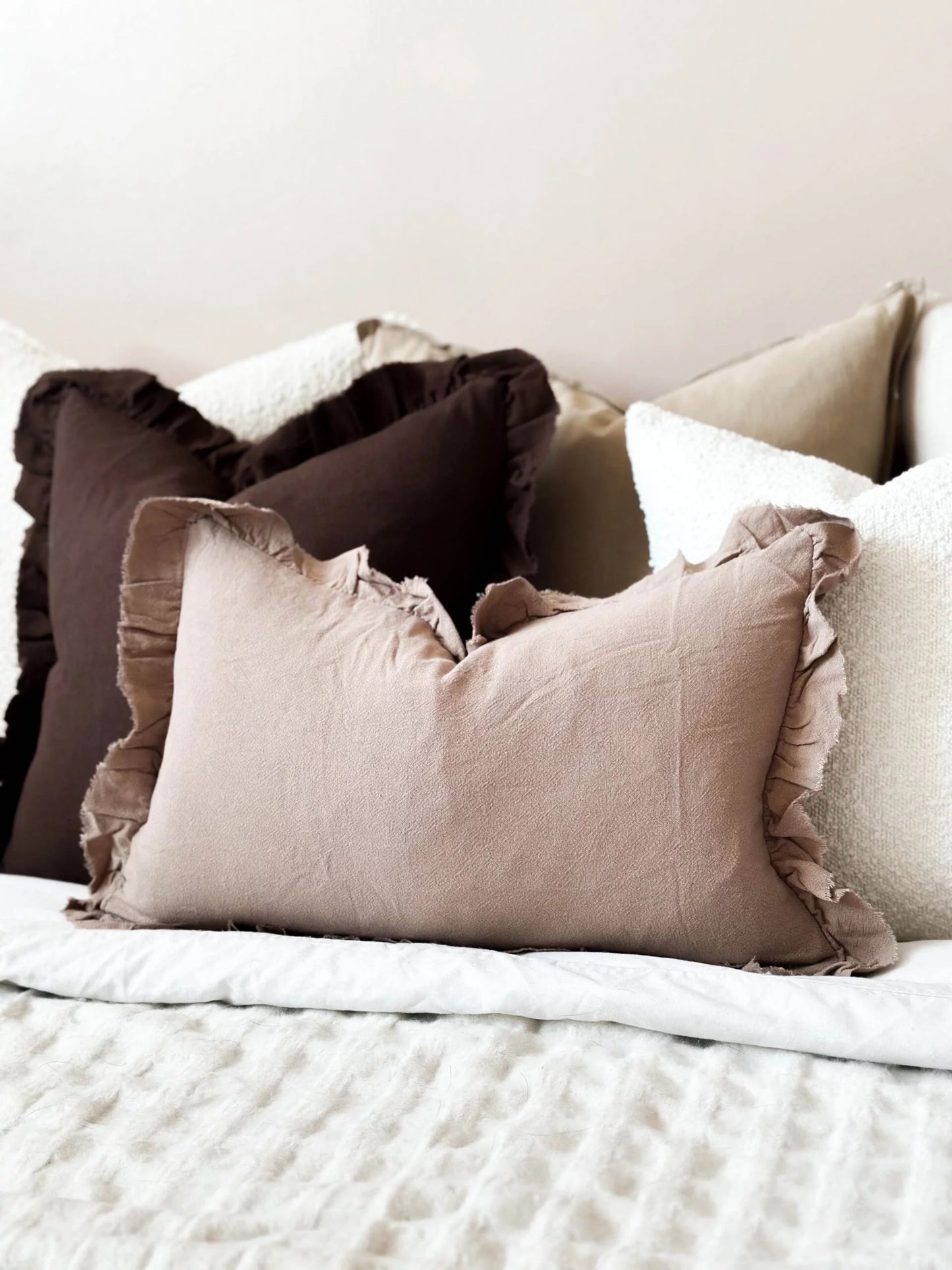 Grace Taupe Ruffle Cushion 50 x 30