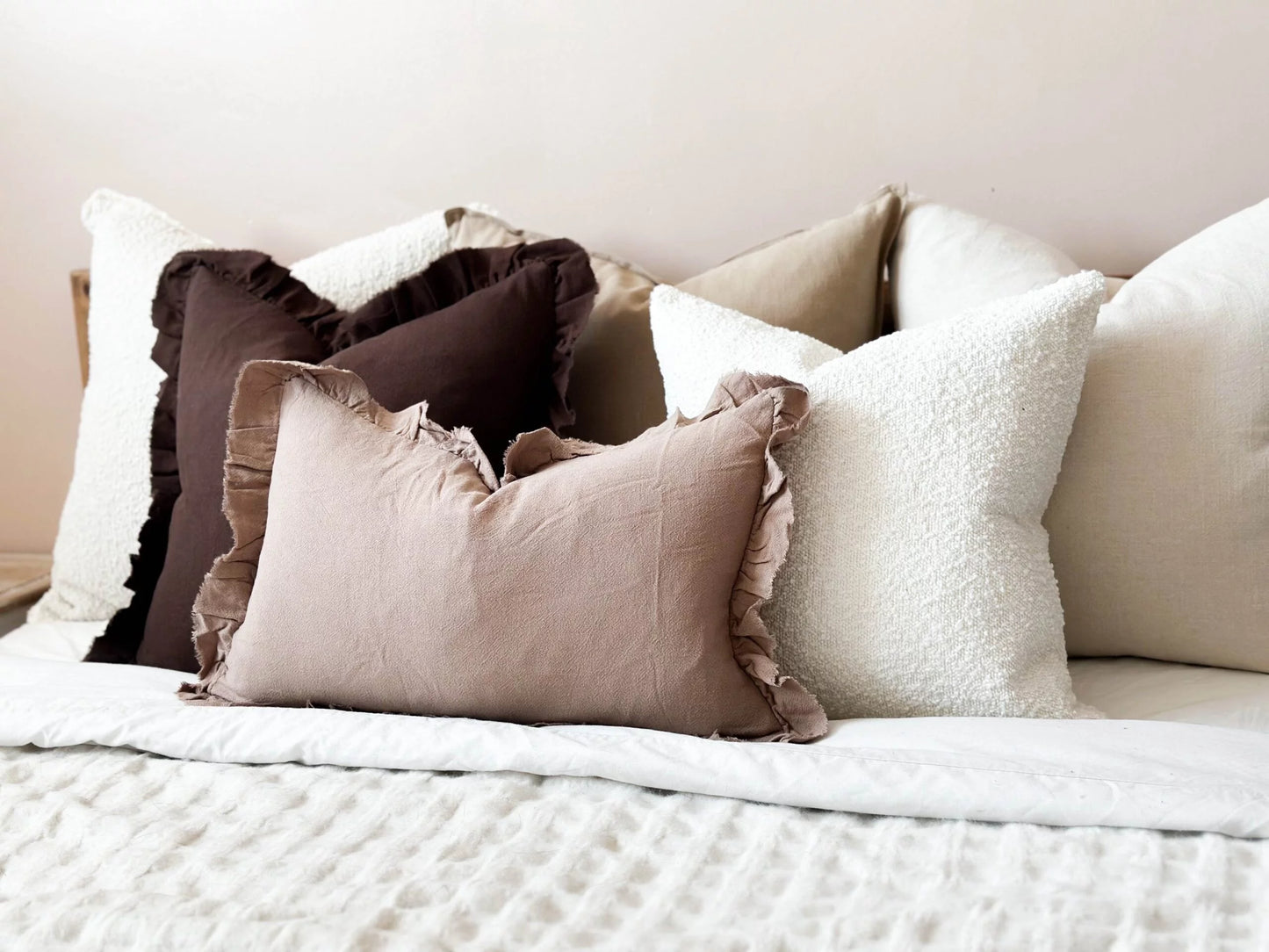 Grace Taupe Ruffle Cushion 50 x 30