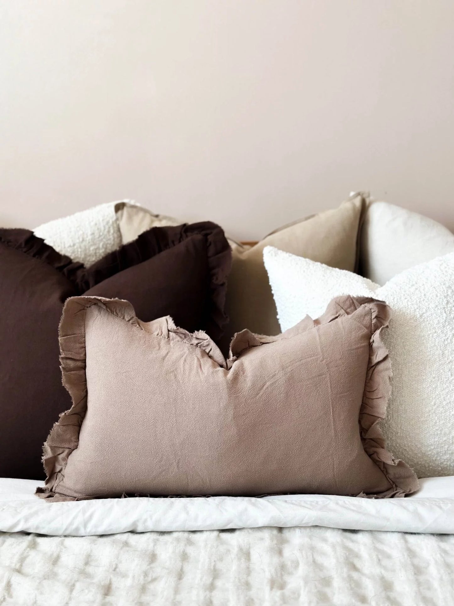 Grace Taupe Ruffle Cushion 50 x 30