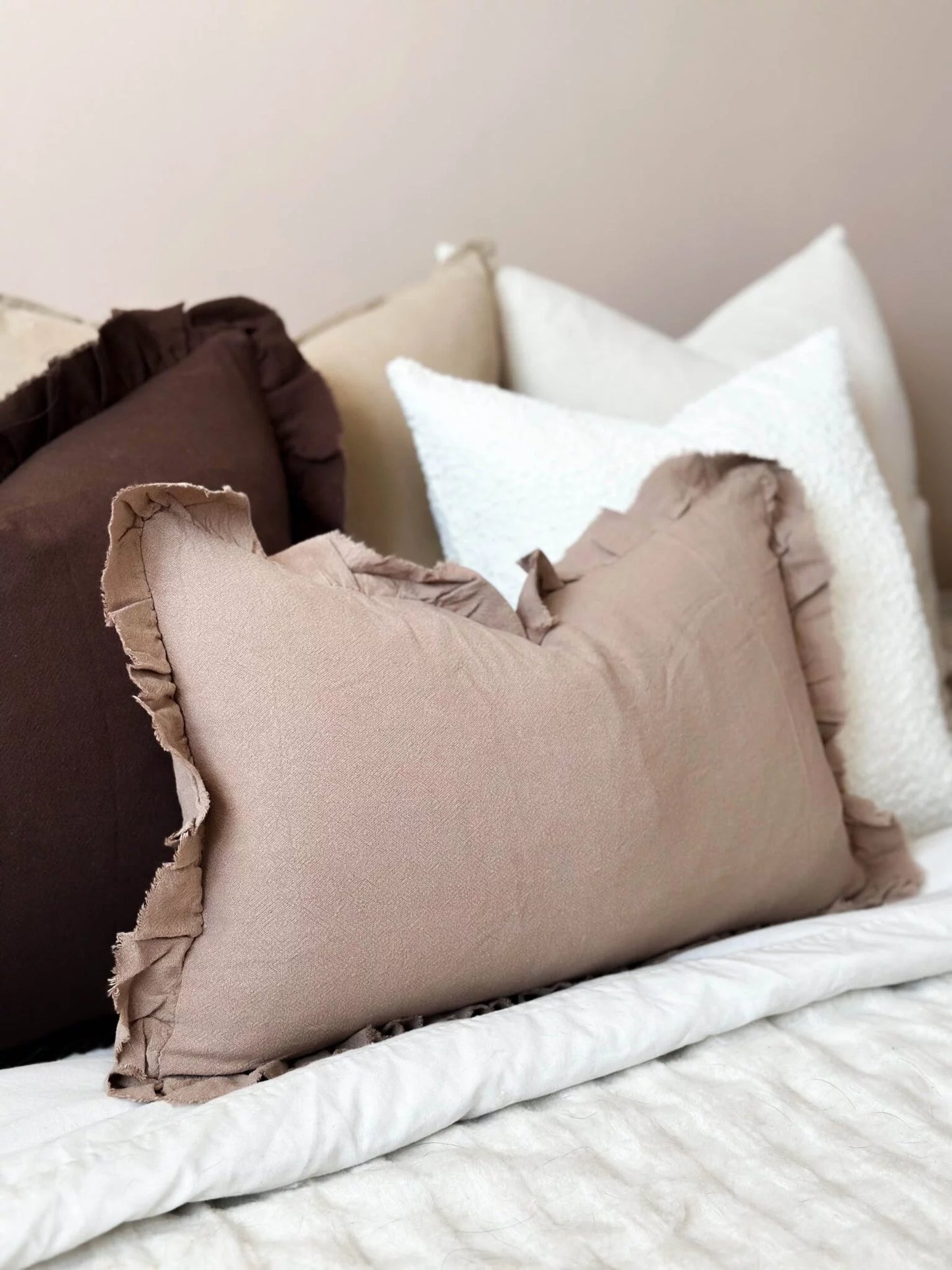 Grace Taupe Ruffle Cushion 50 x 30