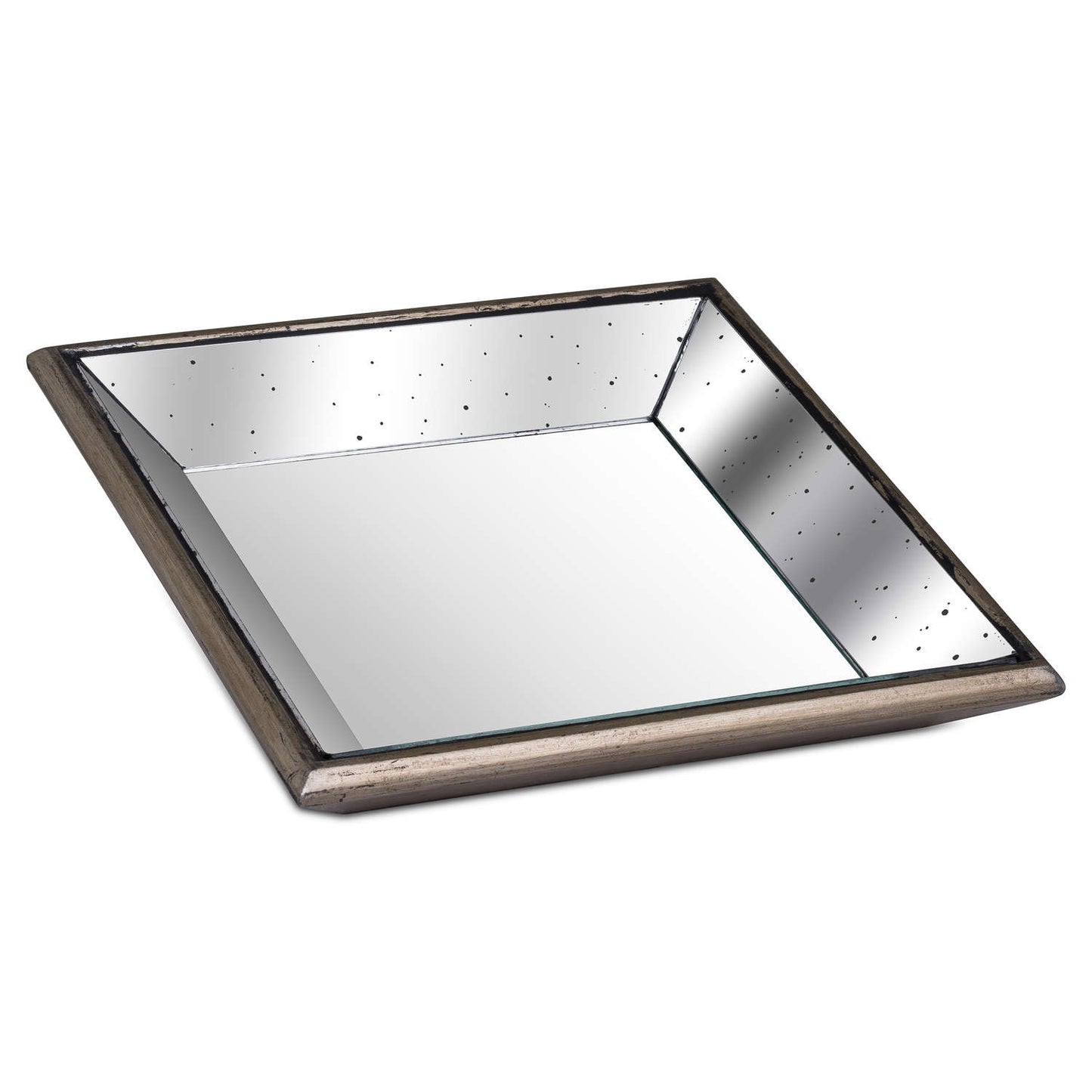 Astor Distressed Mirrored Square Tray W/Wooden Detailing Small