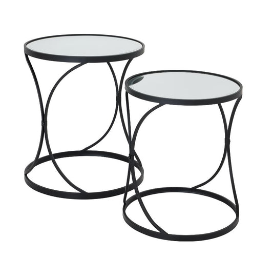 Concaved Set Of Two Black Mirrored Side Tables