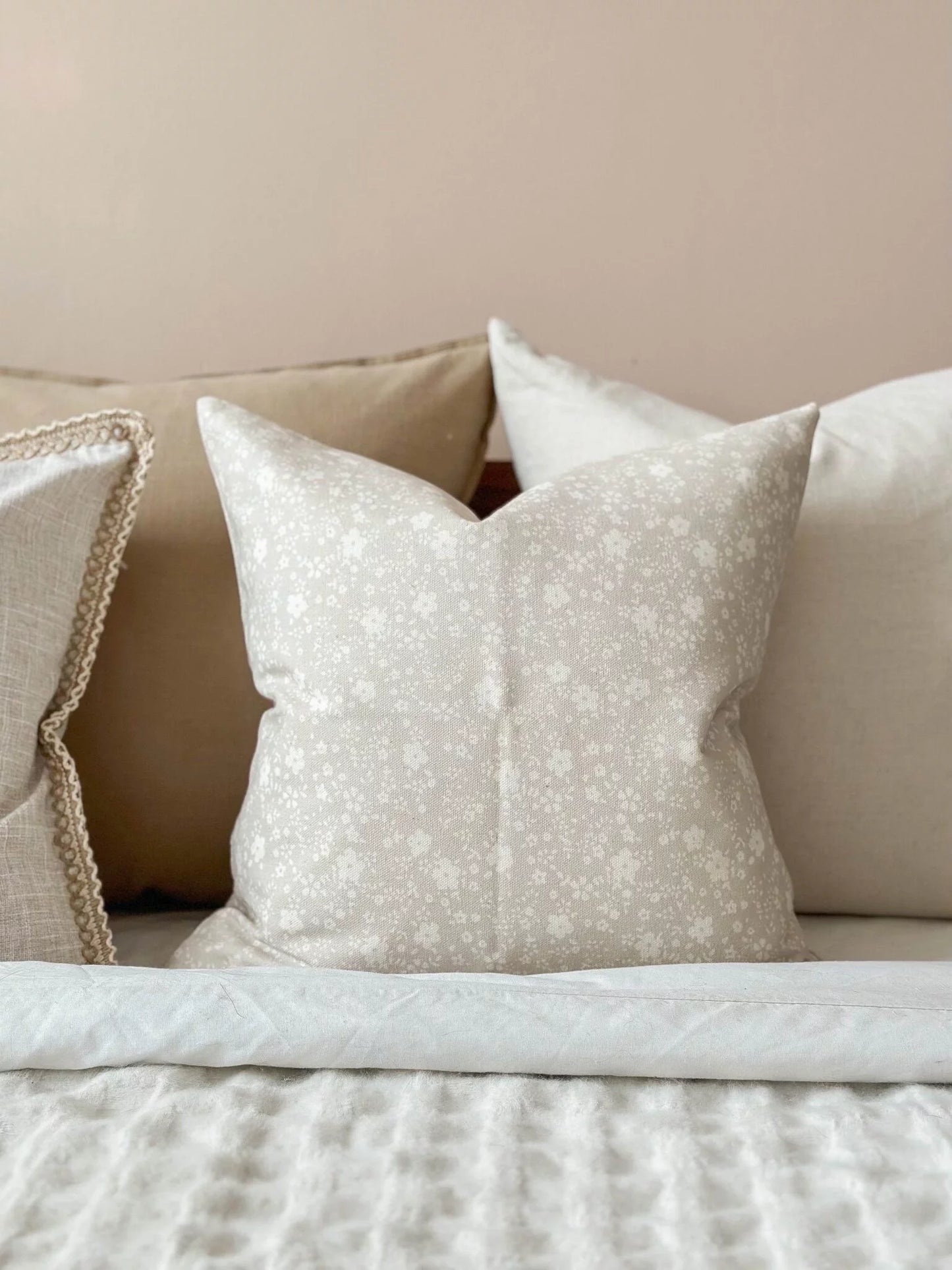 Aria Beige Ditsy Floral Cushion