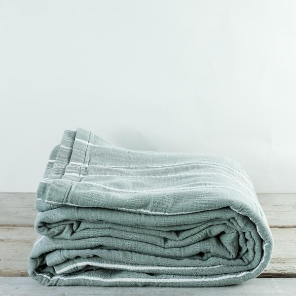 Ebino Wide Stripe Jade and White Throw 180x200cm