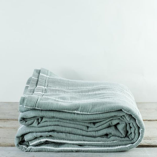 Ebino Wide Stripe Jade and White Throw 180x200cm