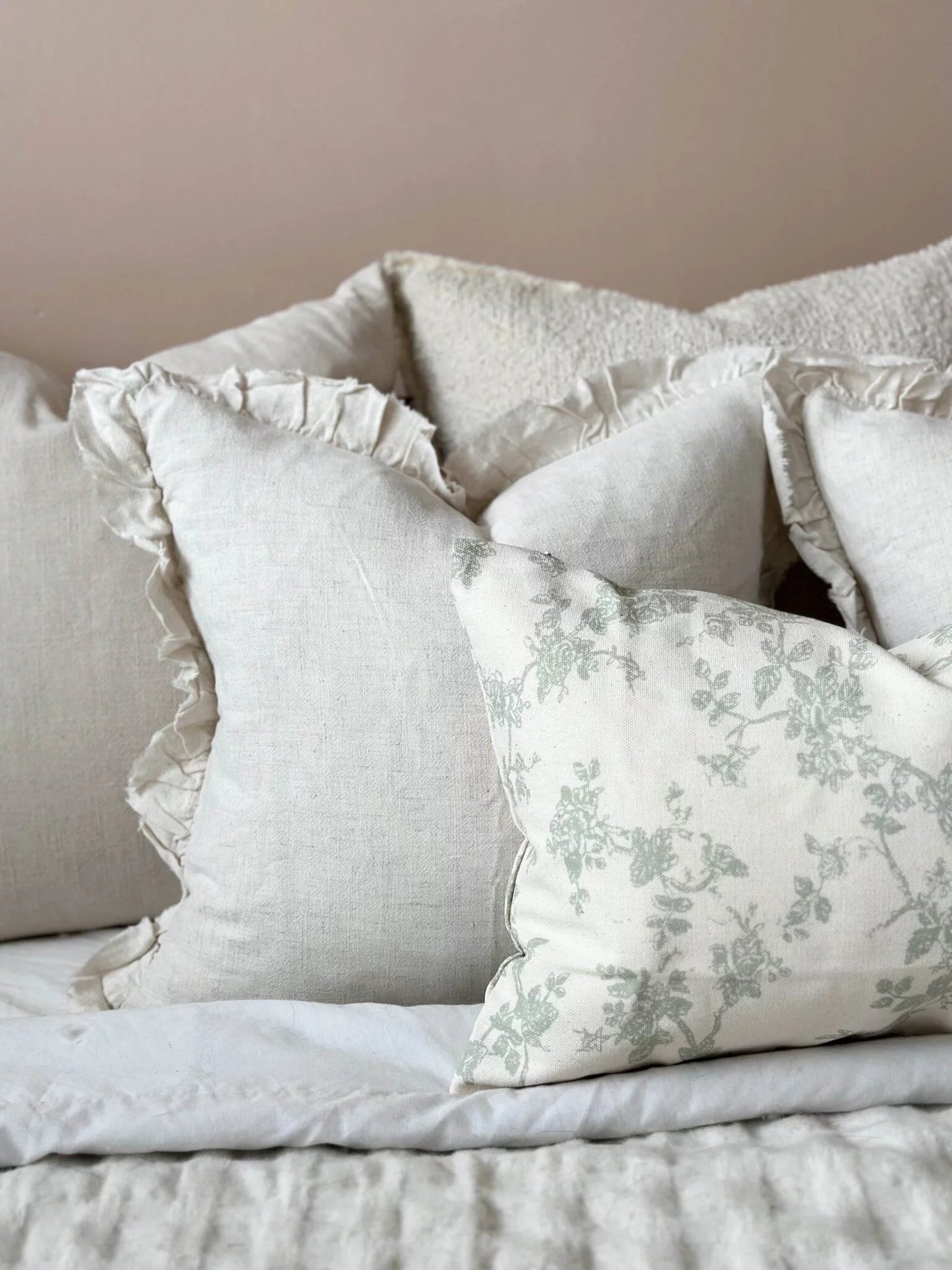 Aria Green Floral Print Cushion 50 x 30
