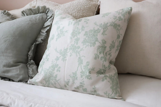 Aria Green Floral Print Cushion