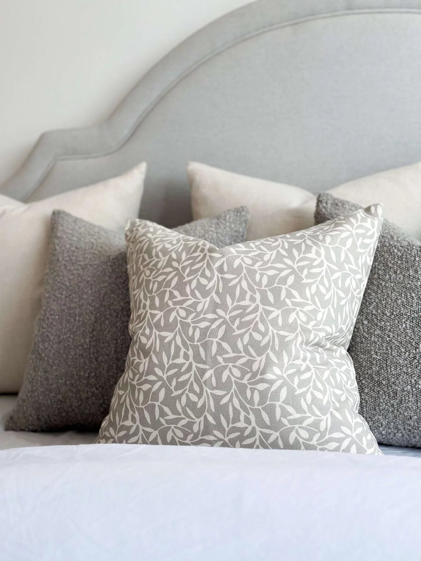 Aria Grey Leaf Cushion