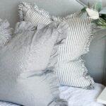 Hallie Grey Stripe Ruffle Cushion