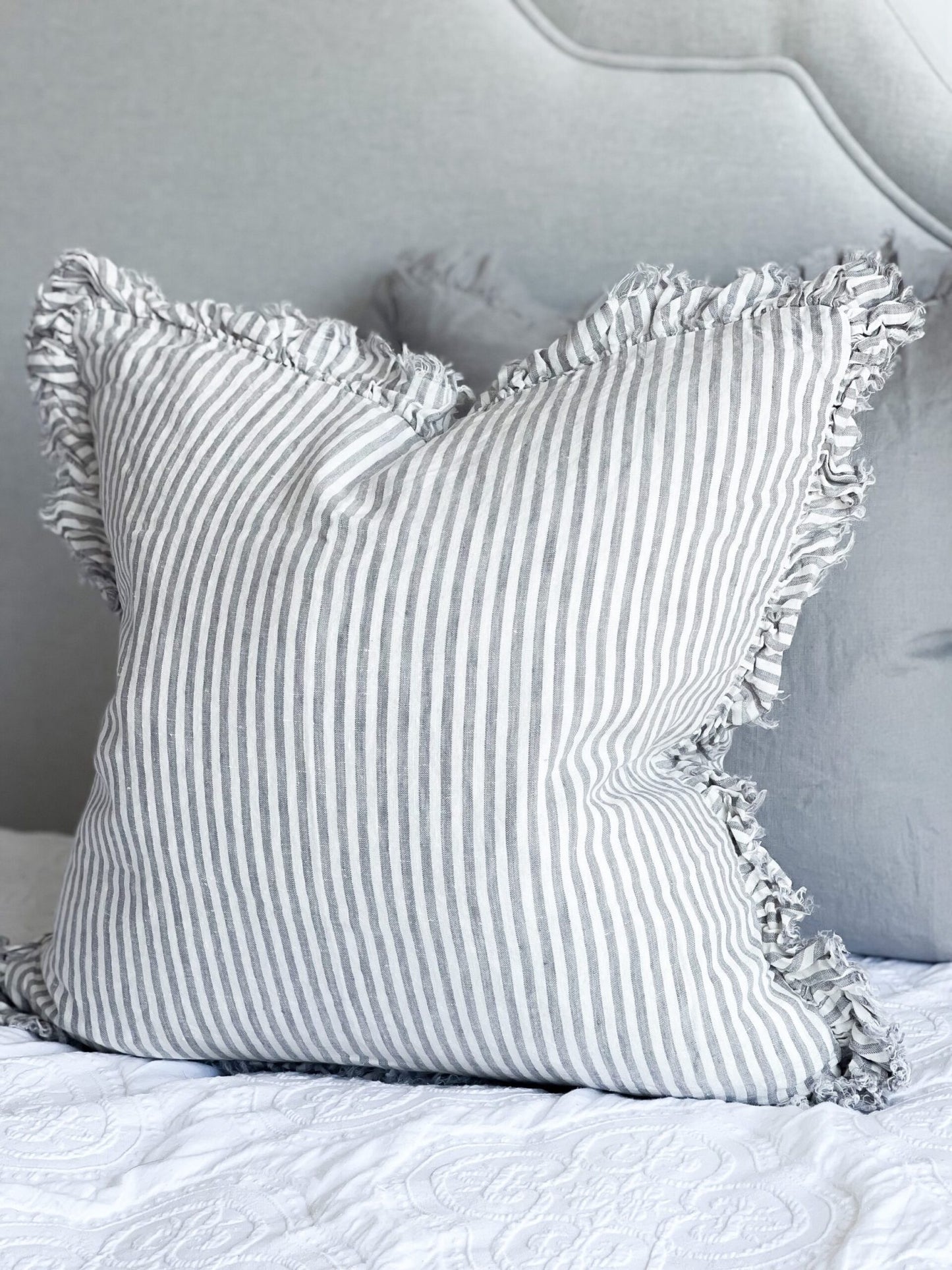 Hallie Grey Stripe Ruffle Cushion