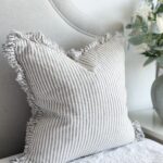 Hallie Grey Stripe Ruffle Cushion