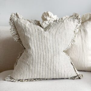 Hallie Olive Stripe Ruffle Cushion