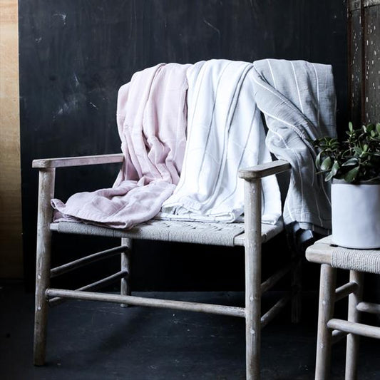 Isen Wide Stripe White and Blush Throw 180x200cm