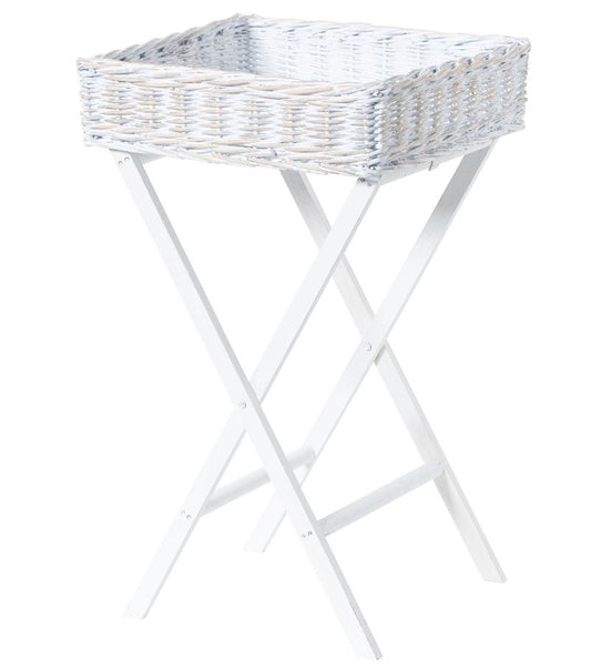 Large White Wash Wicker Basket Butler Tray
