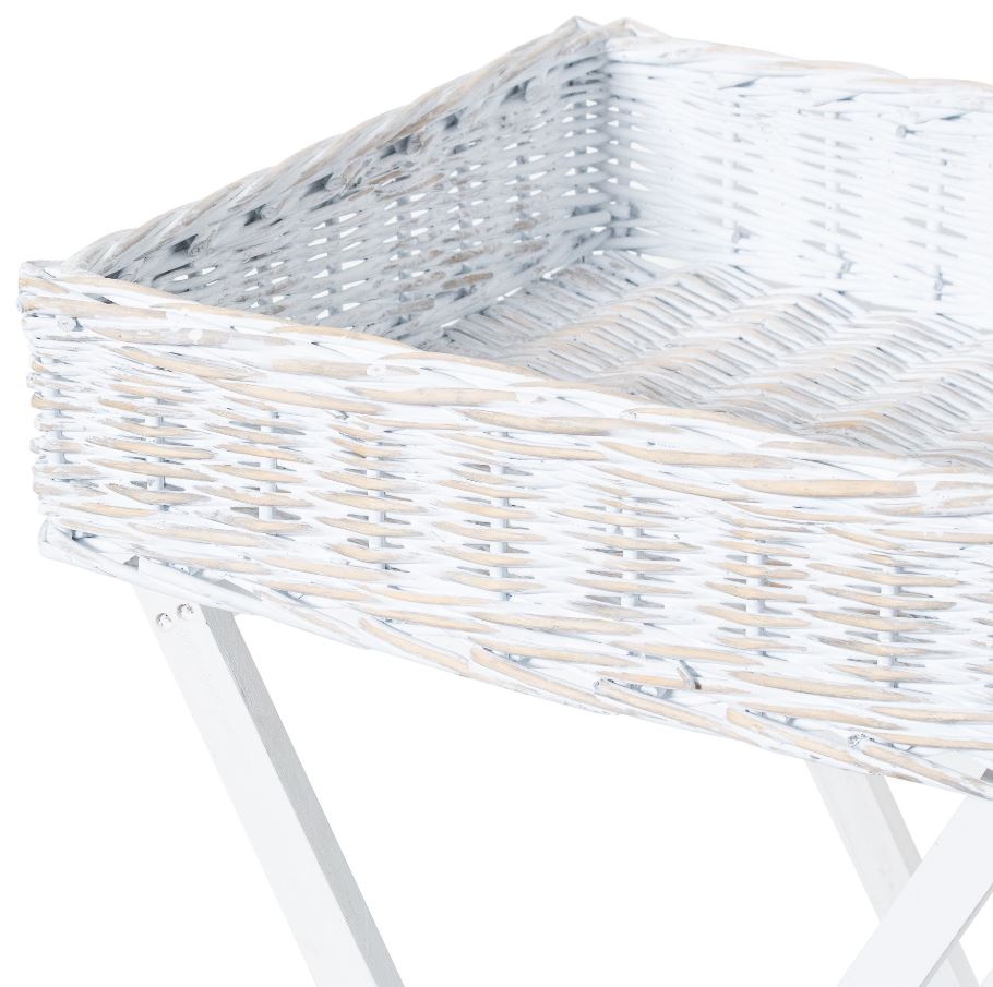 Large White Wash Wicker Basket Butler Tray