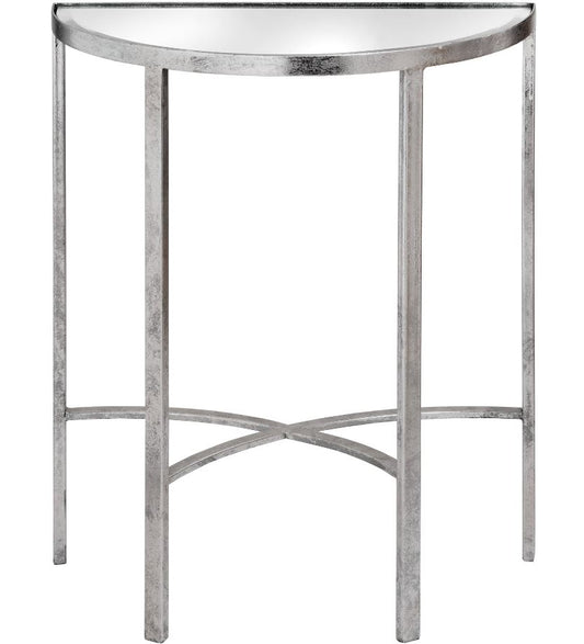 Mirrored Silver Half Moon Table With Cross Detail