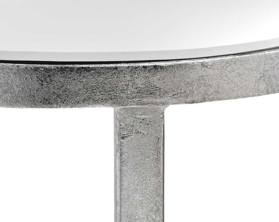 Mirrored Silver Half Moon Table With Cross Detail
