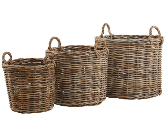 Set of 3 Kubu Rattan Round Storage Baskets