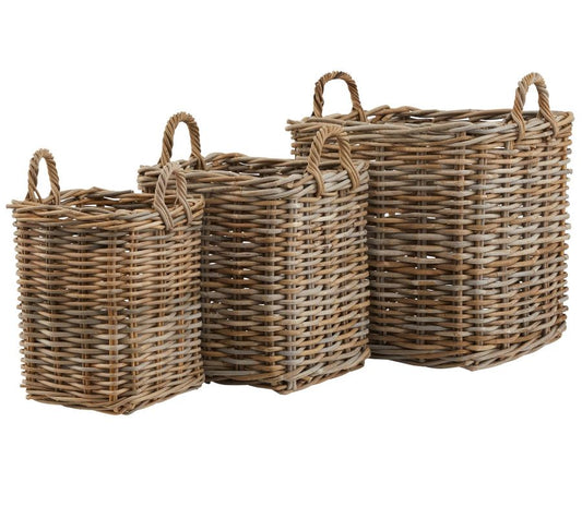 Set of 3 Kubu Rattan Square Storage Baskets