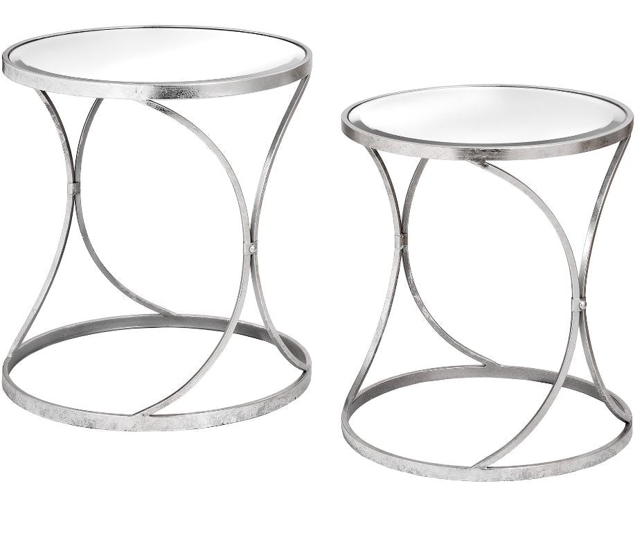 Silver Curved Design Set Of 2 Side Tables