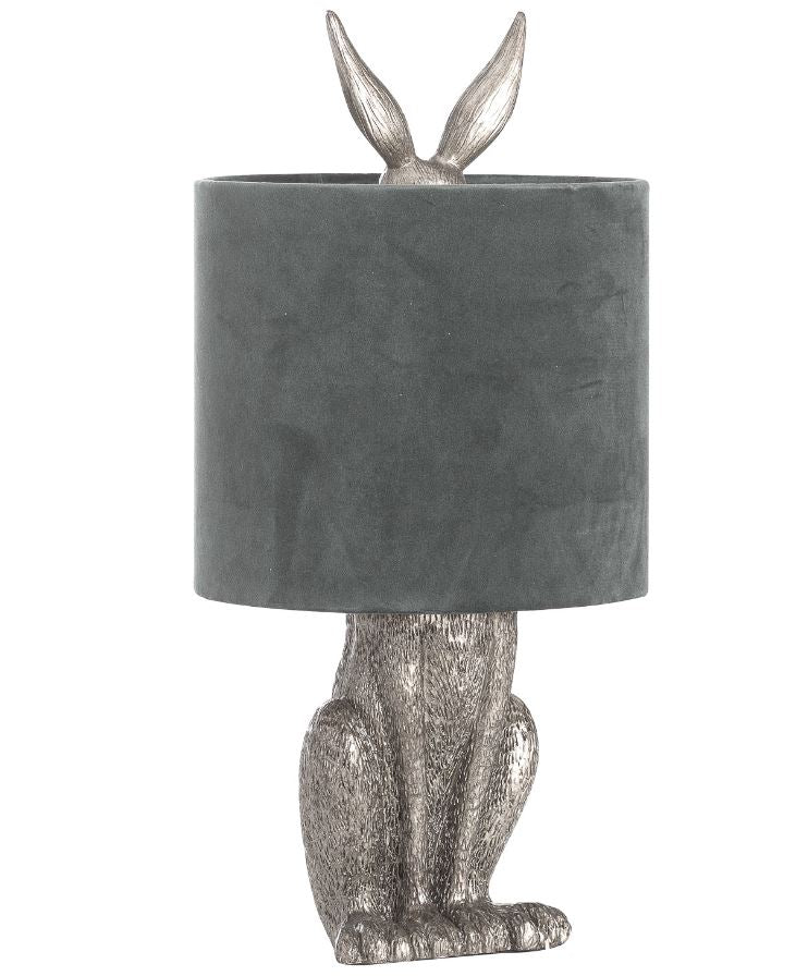 Silver Hare Table Lamp With Grey Velvet Shade