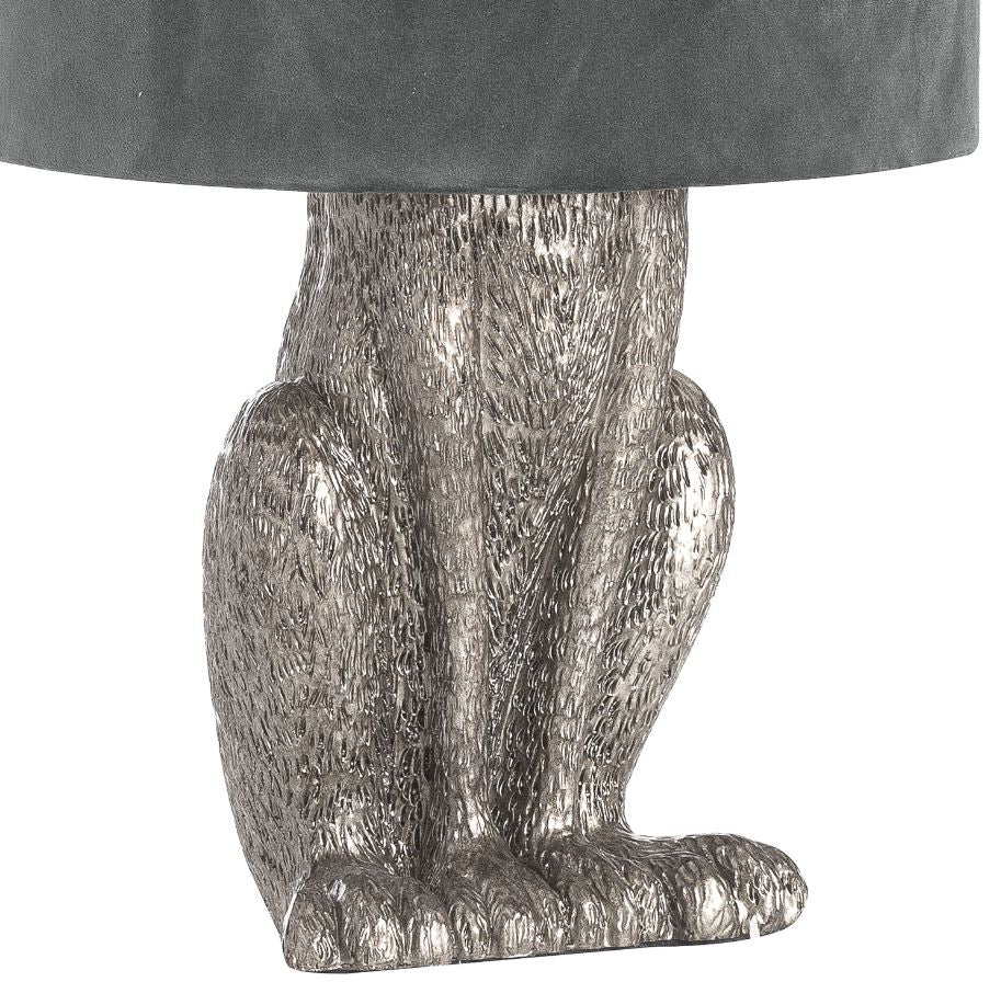 Silver Hare Table Lamp With Grey Velvet Shade