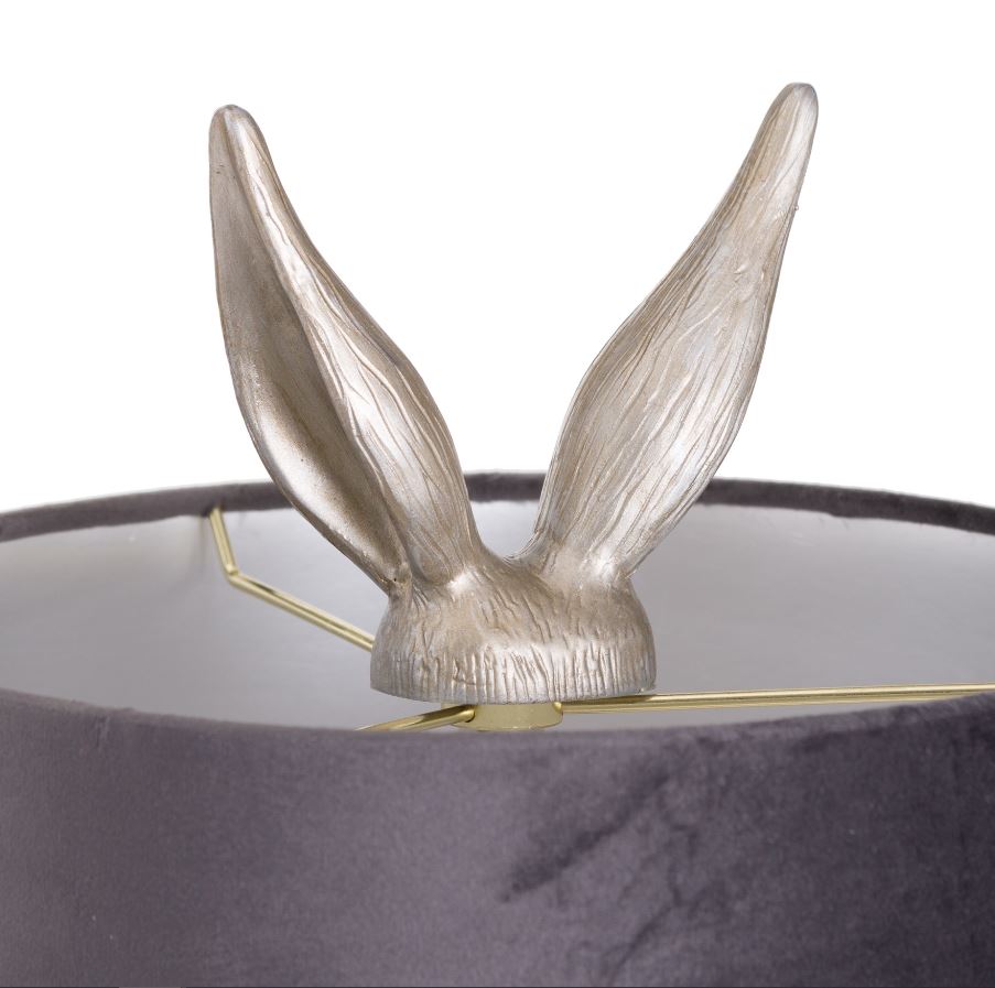 Silver Hare Table Lamp With Grey Velvet Shade