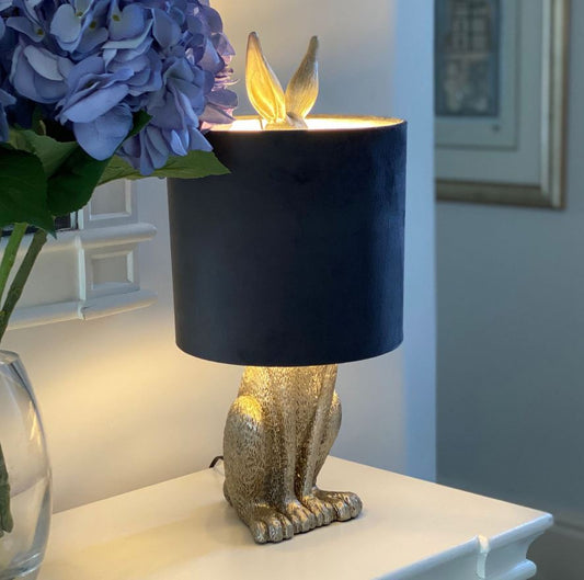 Silver Hare Table Lamp With Grey Velvet Shade