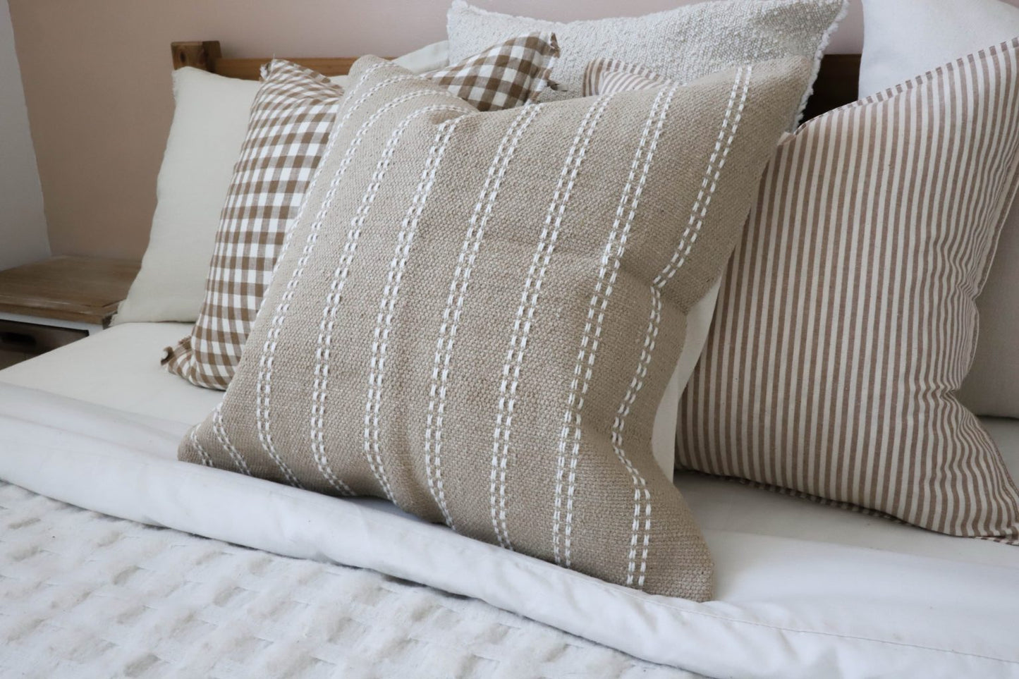 India Beige Stripe Cushion - 2 Sizes