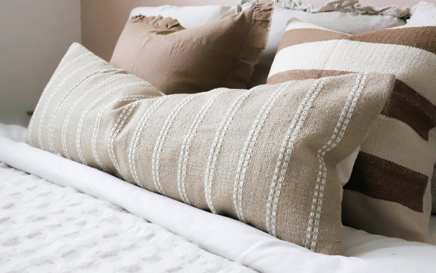 India Beige Stripe Cushion 80 x 30