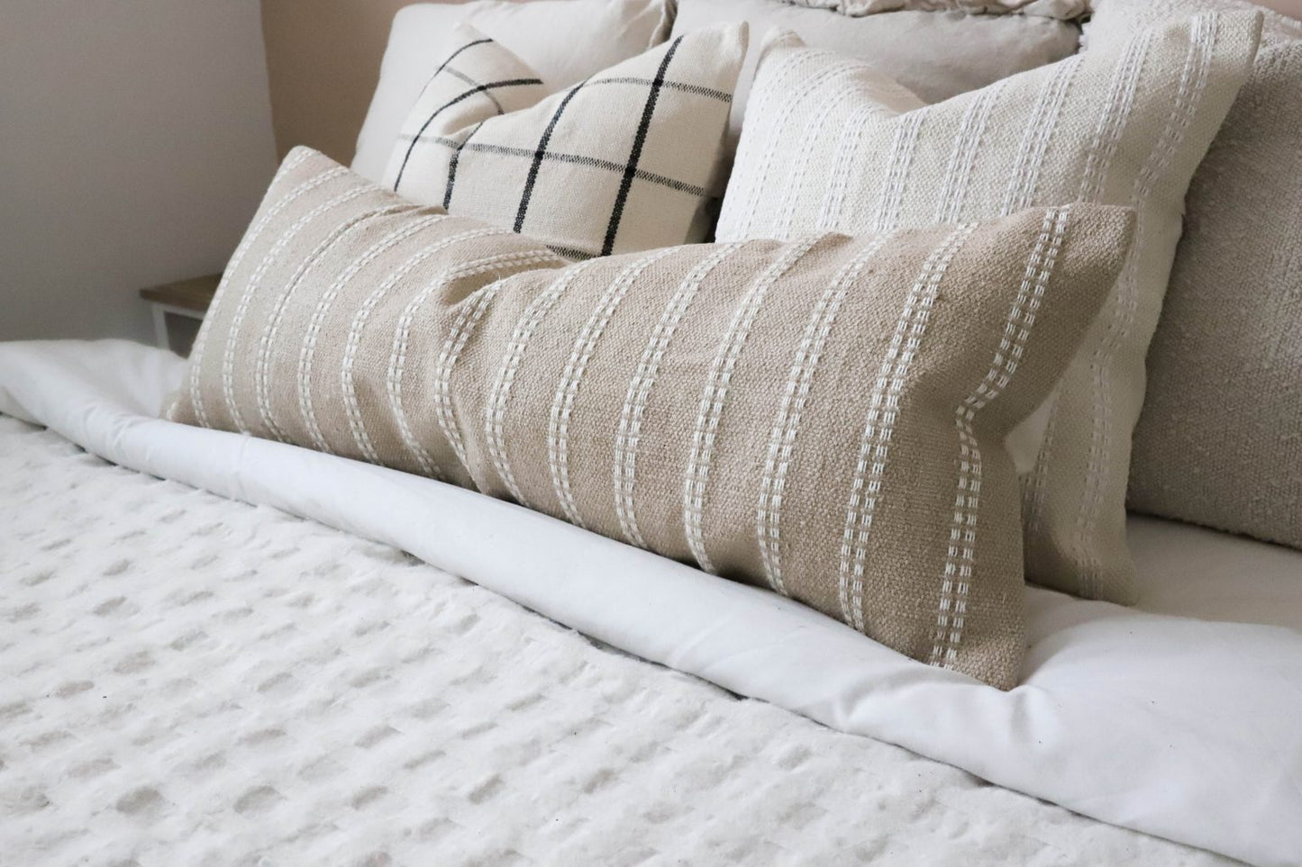 India Beige Stripe Cushion 80 x 30