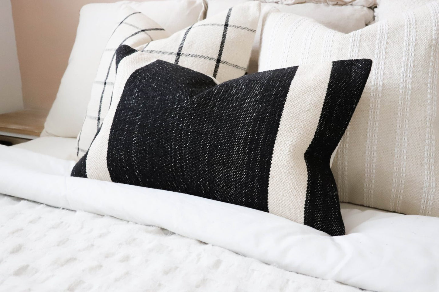 India Black and Cream Stripe Cushion