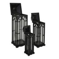 Set of 3 Black Wooden Lanterns with Archway Design