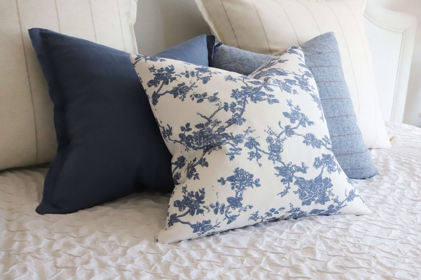 Aria Blue Floral Print Cushion